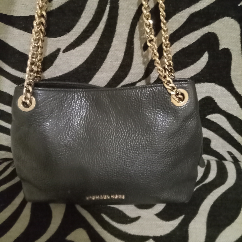 Michael Kors Black Leather Shoulder Bag with Gold Chain